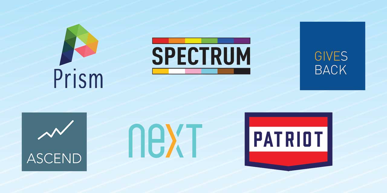  Liberty Associate Resource Group logos: Prism, Spectrum, Liberty Gives Back, Ascend, Next and Patriot